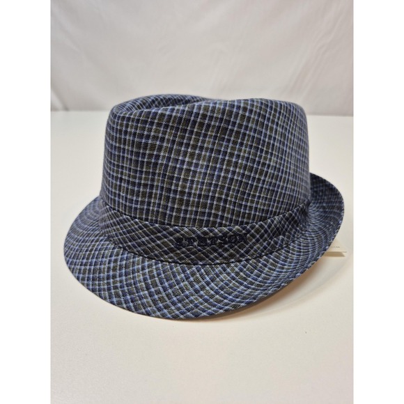 Stetson Fedora HatMen's L Blue Check Linen Lined Adjustable Casual Summer